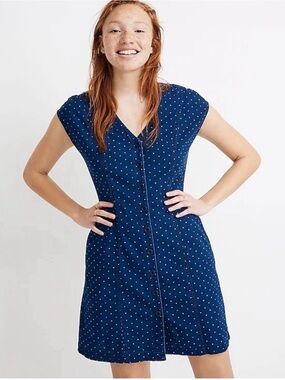 Madewell Blue Jean Mini Dress with Embroidered Hearts Size 8